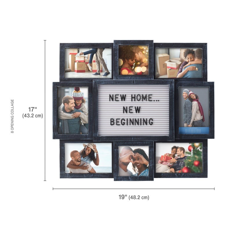 Melannco Customizable Letterboard 8-Opening Photo Collage, 19 x 17 inch,Distressed Black - Image 4